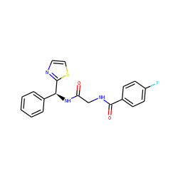 O=C(CNC(=O)c1ccc(F)cc1)N[C@@H](c1ccccc1)c1nccs1 ZINC000040918672