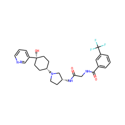 O=C(CNC(=O)c1cccc(C(F)(F)F)c1)N[C@@H]1CCN([C@H]2CC[C@](O)(c3cccnc3)CC2)C1 ZINC000102941990