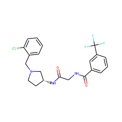 O=C(CNC(=O)c1cccc(C(F)(F)F)c1)N[C@@H]1CCN(Cc2ccccc2Cl)C1 ZINC000029125952