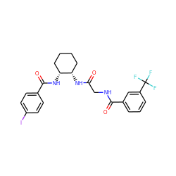 O=C(CNC(=O)c1cccc(C(F)(F)F)c1)N[C@H]1CCCC[C@H]1NC(=O)c1ccc(I)cc1 ZINC000029151301