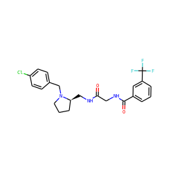 O=C(CNC(=O)c1cccc(C(F)(F)F)c1)NC[C@H]1CCCN1Cc1ccc(Cl)cc1 ZINC000028392637