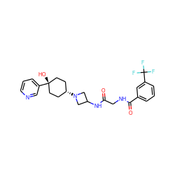 O=C(CNC(=O)c1cccc(C(F)(F)F)c1)NC1CN([C@H]2CC[C@@](O)(c3cccnc3)CC2)C1 ZINC000103025150