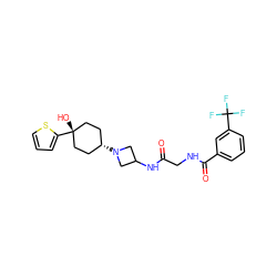 O=C(CNC(=O)c1cccc(C(F)(F)F)c1)NC1CN([C@H]2CC[C@@](O)(c3cccs3)CC2)C1 ZINC000254132975