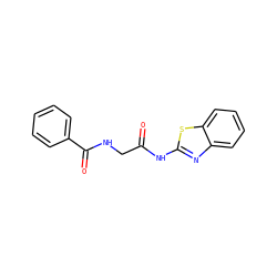 O=C(CNC(=O)c1ccccc1)Nc1nc2ccccc2s1 ZINC000012875099