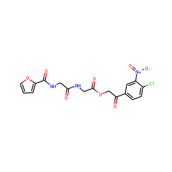 O=C(CNC(=O)c1ccco1)NCC(=O)OCC(=O)c1ccc(Cl)c([N+](=O)[O-])c1 ZINC000001810705