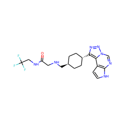 O=C(CNC[C@H]1CC[C@H](c2nnn3cnc4[nH]ccc4c23)CC1)NCC(F)(F)F ZINC001772577789