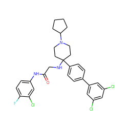 O=C(CNC1(c2ccc(-c3cc(Cl)cc(Cl)c3)cc2)CCN(C2CCCC2)CC1)Nc1ccc(F)c(Cl)c1 ZINC000038157897