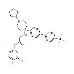 O=C(CNC1(c2ccc(-c3ccc(C(F)(F)F)cc3)cc2)CCN(C2CCCC2)CC1)Nc1ccc(F)c(Cl)c1 ZINC000038157908