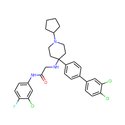 O=C(CNC1(c2ccc(-c3ccc(Cl)c(Cl)c3)cc2)CCN(C2CCCC2)CC1)Nc1ccc(F)c(Cl)c1 ZINC000038157898