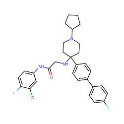 O=C(CNC1(c2ccc(-c3ccc(F)cc3)cc2)CCN(C2CCCC2)CC1)Nc1ccc(F)c(Cl)c1 ZINC000038157906