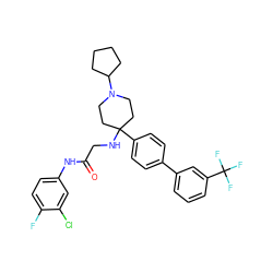 O=C(CNC1(c2ccc(-c3cccc(C(F)(F)F)c3)cc2)CCN(C2CCCC2)CC1)Nc1ccc(F)c(Cl)c1 ZINC000038157905