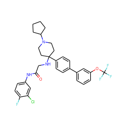 O=C(CNC1(c2ccc(-c3cccc(OC(F)(F)F)c3)cc2)CCN(C2CCCC2)CC1)Nc1ccc(F)c(Cl)c1 ZINC000038157903