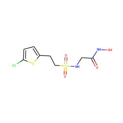 O=C(CNS(=O)(=O)CCc1ccc(Cl)s1)NO ZINC000096270327