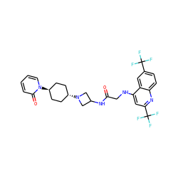 O=C(CNc1cc(C(F)(F)F)nc2ccc(C(F)(F)F)cc12)NC1CN([C@H]2CC[C@H](n3ccccc3=O)CC2)C1 ZINC000149171363