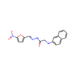 O=C(CNc1ccc2ccccc2c1)N/N=C/c1ccc([N+](=O)[O-])o1 ZINC000000261412