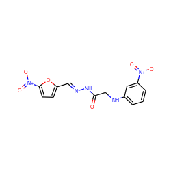 O=C(CNc1cccc([N+](=O)[O-])c1)N/N=C/c1ccc([N+](=O)[O-])o1 ZINC000002077412