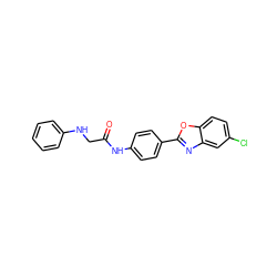 O=C(CNc1ccccc1)Nc1ccc(-c2nc3cc(Cl)ccc3o2)cc1 ZINC000045358502