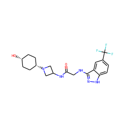 O=C(CNc1n[nH]c2ccc(C(F)(F)F)cc12)NC1CN([C@H]2CC[C@@H](O)CC2)C1 ZINC000261119157