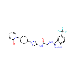 O=C(CNc1n[nH]c2ccc(C(F)(F)F)cc12)NC1CN([C@H]2CC[C@@H](n3ccccc3=O)CC2)C1 ZINC000261150970