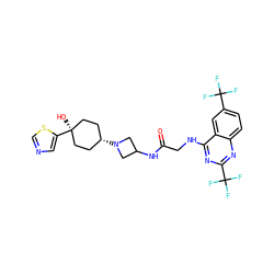 O=C(CNc1nc(C(F)(F)F)nc2ccc(C(F)(F)F)cc12)NC1CN([C@H]2CC[C@](O)(c3cncs3)CC2)C1 ZINC000149218579