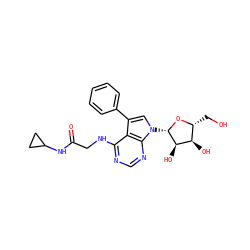 O=C(CNc1ncnc2c1c(-c1ccccc1)cn2[C@@H]1O[C@H](CO)[C@@H](O)[C@H]1O)NC1CC1 ZINC000013676924