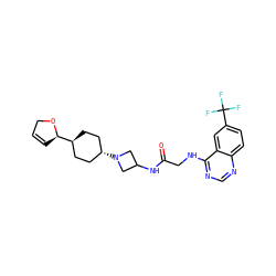O=C(CNc1ncnc2ccc(C(F)(F)F)cc12)NC1CN([C@H]2CC[C@H]([C@H]3C=CCO3)CC2)C1 ZINC000149120645
