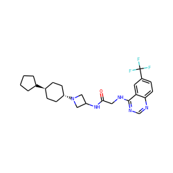 O=C(CNc1ncnc2ccc(C(F)(F)F)cc12)NC1CN([C@H]2CC[C@H](C3CCCC3)CC2)C1 ZINC000149226891