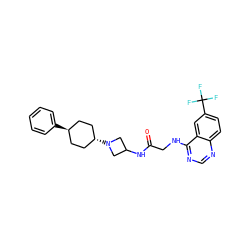 O=C(CNc1ncnc2ccc(C(F)(F)F)cc12)NC1CN([C@H]2CC[C@H](c3ccccc3)CC2)C1 ZINC000149206776