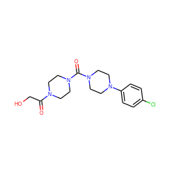 O=C(CO)N1CCN(C(=O)N2CCN(c3ccc(Cl)cc3)CC2)CC1 ZINC000103230783