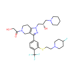 O=C(CO)N1CCc2c(c(-c3ccc(C(F)(F)F)c(SCCN4CCC(F)CC4)c3)nn2C[C@@H](O)CN2CCCCC2)C1 ZINC000049793507