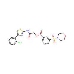 O=C(COC(=O)c1cccc(S(=O)(=O)N2CCOCC2)c1)Nc1nc(-c2ccccc2Cl)cs1 ZINC000003272474