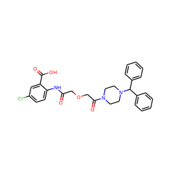 O=C(COCC(=O)N1CCN(C(c2ccccc2)c2ccccc2)CC1)Nc1ccc(Cl)cc1C(=O)O ZINC000068267481