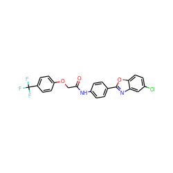 O=C(COc1ccc(C(F)(F)F)cc1)Nc1ccc(-c2nc3cc(Cl)ccc3o2)cc1 ZINC000045390950