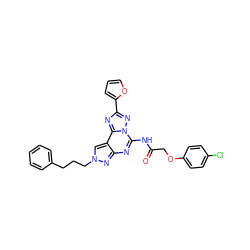 O=C(COc1ccc(Cl)cc1)Nc1nc2nn(CCCc3ccccc3)cc2c2nc(-c3ccco3)nn12 ZINC000049708360