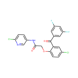 O=C(COc1ccc(Cl)cc1C(=O)c1cc(F)cc(F)c1)Nc1ccc(Cl)nc1 ZINC000013679741