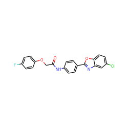 O=C(COc1ccc(F)cc1)Nc1ccc(-c2nc3cc(Cl)ccc3o2)cc1 ZINC000045366122