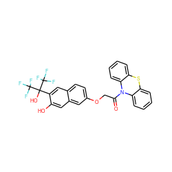 O=C(COc1ccc2cc(C(O)(C(F)(F)F)C(F)(F)F)c(O)cc2c1)N1c2ccccc2Sc2ccccc21 ZINC001772629984