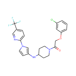 O=C(COc1cccc(Cl)c1)N1CCC(Nc2ccn(-c3ccc(C(F)(F)F)cn3)c2)CC1 ZINC000100078073
