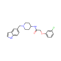 O=C(COc1cccc(Cl)c1)NC1CCN(Cc2ccc3[nH]ccc3c2)CC1 ZINC000040872851
