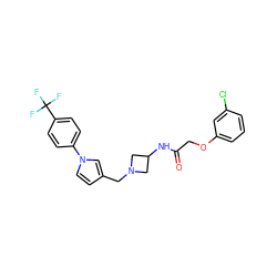 O=C(COc1cccc(Cl)c1)NC1CN(Cc2ccn(-c3ccc(C(F)(F)F)cc3)c2)C1 ZINC000013983800