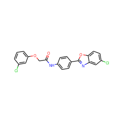 O=C(COc1cccc(Cl)c1)Nc1ccc(-c2nc3cc(Cl)ccc3o2)cc1 ZINC000045357955