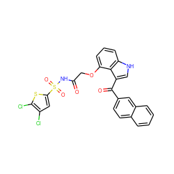 O=C(COc1cccc2[nH]cc(C(=O)c3ccc4ccccc4c3)c12)NS(=O)(=O)c1cc(Cl)c(Cl)s1 ZINC000044388128