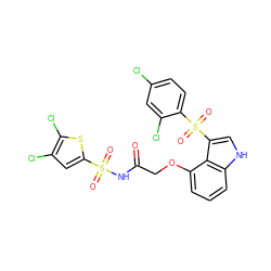 O=C(COc1cccc2[nH]cc(S(=O)(=O)c3ccc(Cl)cc3Cl)c12)NS(=O)(=O)c1cc(Cl)c(Cl)s1 ZINC000049872039