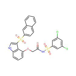 O=C(COc1cccc2[nH]cc(S(=O)(=O)c3ccc4ccccc4c3)c12)NS(=O)(=O)c1cc(Cl)cc(Cl)c1 ZINC000042877277