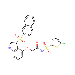 O=C(COc1cccc2[nH]cc(S(=O)(=O)c3ccc4ccccc4c3)c12)NS(=O)(=O)c1ccc(Cl)s1 ZINC000049867520