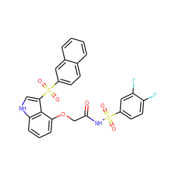 O=C(COc1cccc2[nH]cc(S(=O)(=O)c3ccc4ccccc4c3)c12)NS(=O)(=O)c1ccc(F)c(F)c1 ZINC000042877530