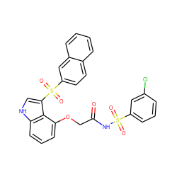 O=C(COc1cccc2[nH]cc(S(=O)(=O)c3ccc4ccccc4c3)c12)NS(=O)(=O)c1cccc(Cl)c1 ZINC000042888853