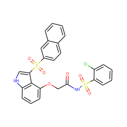 O=C(COc1cccc2[nH]cc(S(=O)(=O)c3ccc4ccccc4c3)c12)NS(=O)(=O)c1ccccc1Cl ZINC000044388196