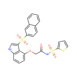 O=C(COc1cccc2[nH]cc(S(=O)(=O)c3ccc4ccccc4c3)c12)NS(=O)(=O)c1cccs1 ZINC000044388294