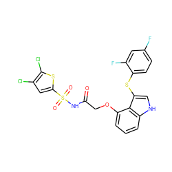 O=C(COc1cccc2[nH]cc(Sc3ccc(F)cc3F)c12)NS(=O)(=O)c1cc(Cl)c(Cl)s1 ZINC000044404101